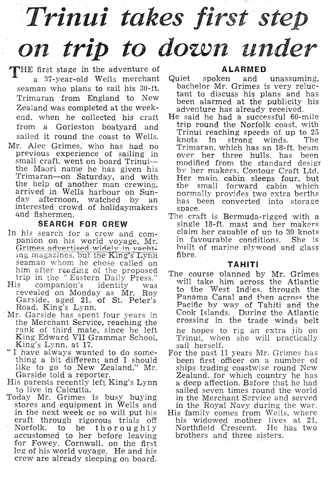 DNF article First step taken 11/09/1962