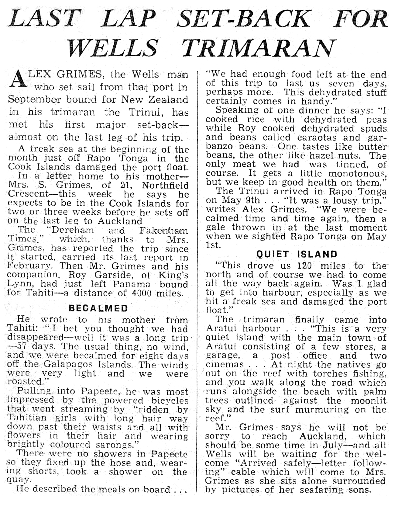 Dereham and Fakenham Times Press article 21 May 1963 - Last lap setback