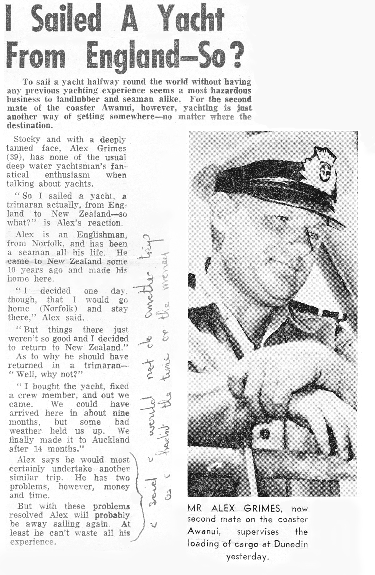 Otago Daily Tines article 14 February 1964 - I Sailed from England - So?