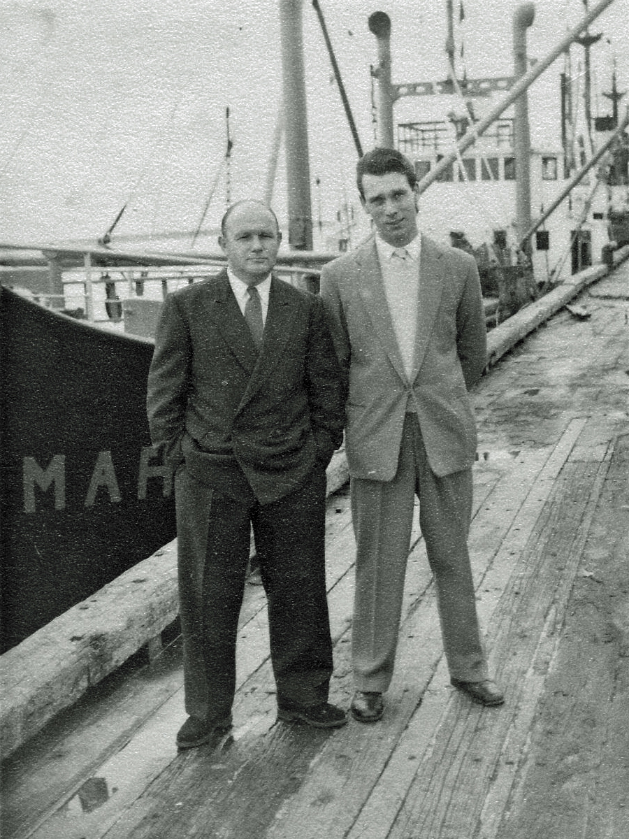 Alex and crewmate next to Maranui in dock