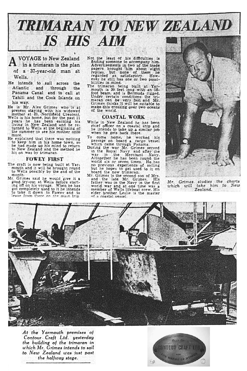 EDP article Building of Trinui at Contour Craft boatyard 17/08/1962