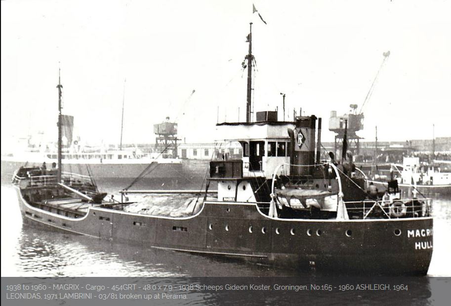 J Rix ship MV Magrix (subsequently MV Ashleigh) captained by Alex's brother Leslie Grimes