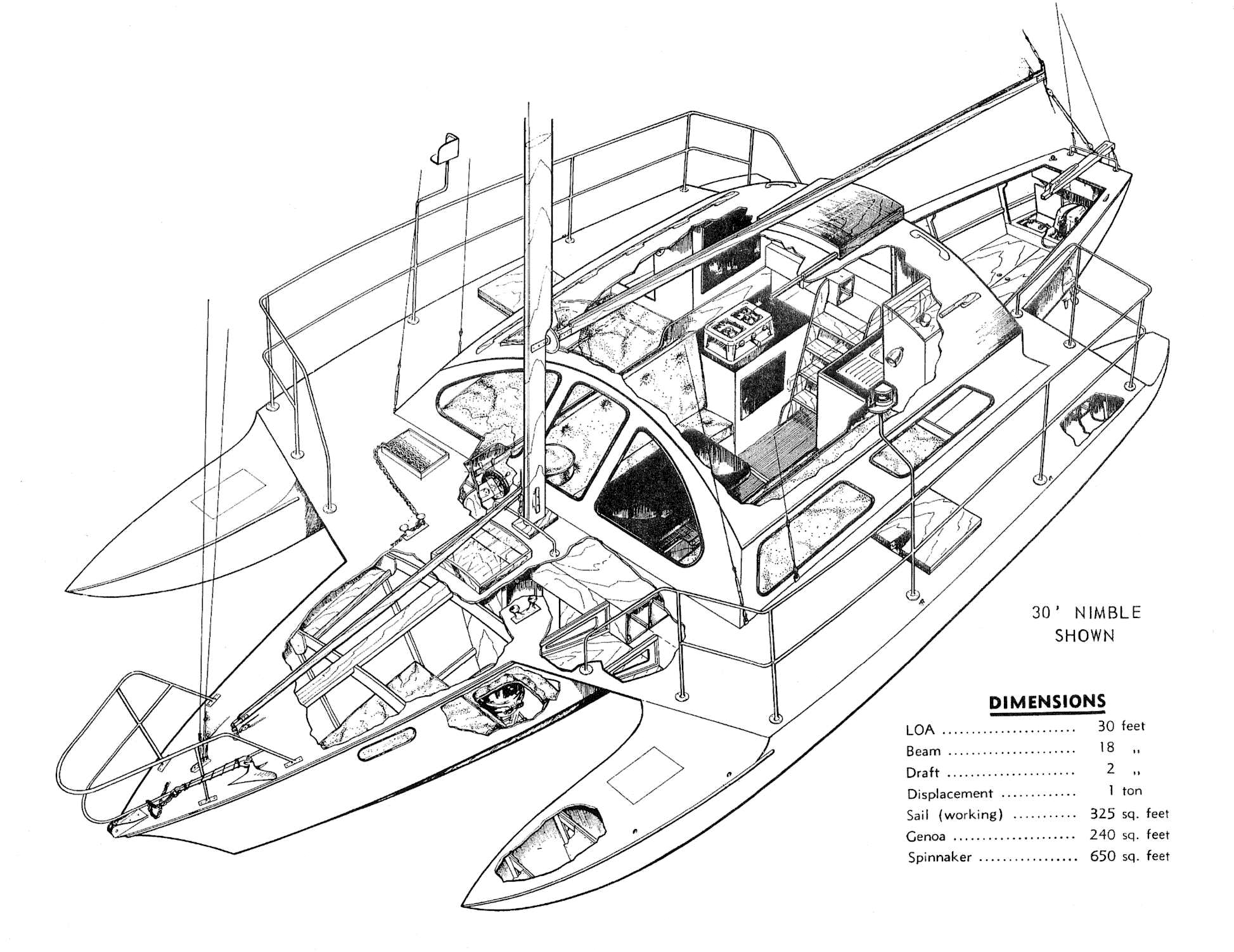 Piver Nimble 30' trimaran isometric