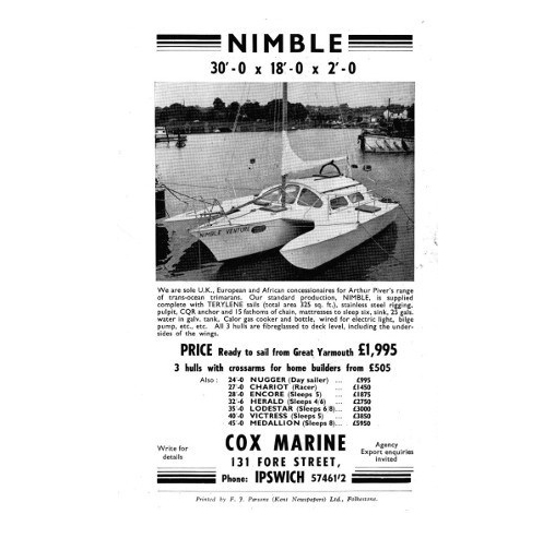 Piver Nimble 30' trimaran sales leaflet